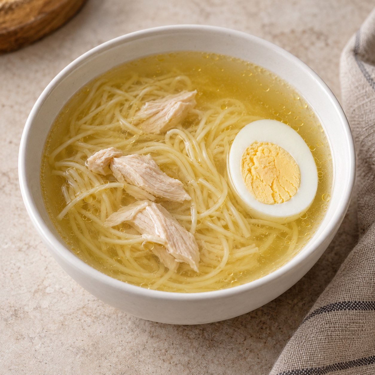 Куриный бульон с яйцом и лапшой